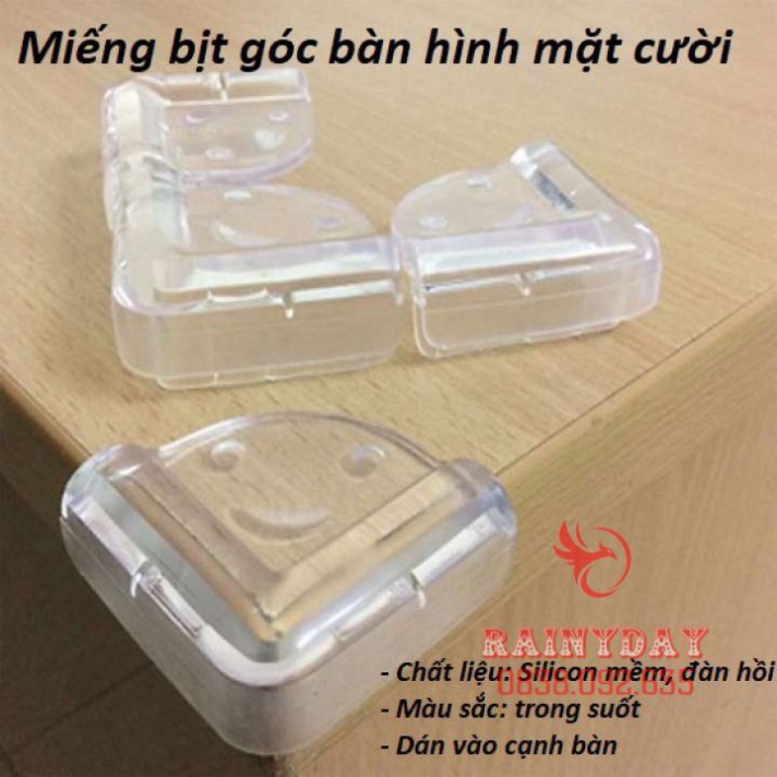 Bộ 4 miếng bọc bịt góc cạnh bàn kính ghế silicon chống va đập bảo vệ an toàn cho bé trong suốt