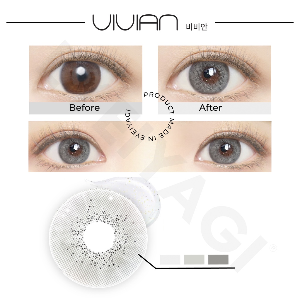 [LENS KHÔNG CẦN NGÂM] EYEIYAGI VIVIAN GRAY Tone xám khói PREMIUM SILICONE HYDROGEL | Anti UV | Chính hãng HÀN QUỐC