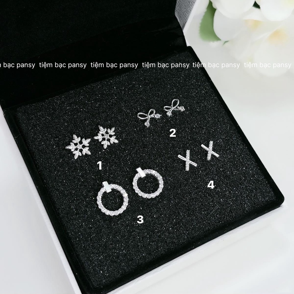 Set 4 đôi khuyên tai bạc nữ PANSY thời trang - Bộ 4 kiểu bông tai cá tính bằng bạc ta thật