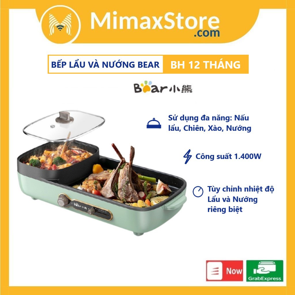 Bếp Nướng Và Lẩu Đa Năng BEAR / Bếp Điện Đa Năng 2 Ngăn 2in1 Lẩu Nướng DKL-C15G1 | Hàng Chính Hãng | Bảo Hành 18 Tháng
