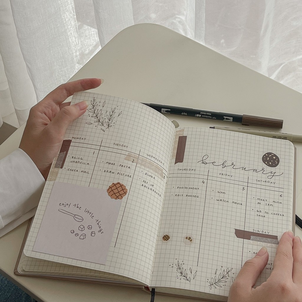 Sổ tay grid Crabit - Almond - BEST CHOICE - Ruột ô vuông ghi chép, Bullet Journal - Milky - Almond Grid