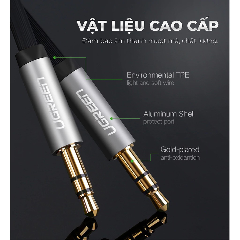 Dây Audio 3.5mm dẹt, mạ vàng 1 đầu vuông 90 độ UGREEN AV119 - Hàng chính hãng