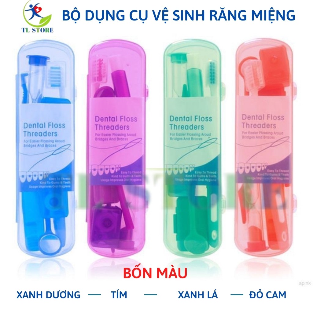 Bộ dụng cụ vệ sinh răng miệng (sáp nha khoa, chỉ nha khoa, bàn chải đánh răng, bàn chải kẽ,…) 8 dụng cụ/hộp