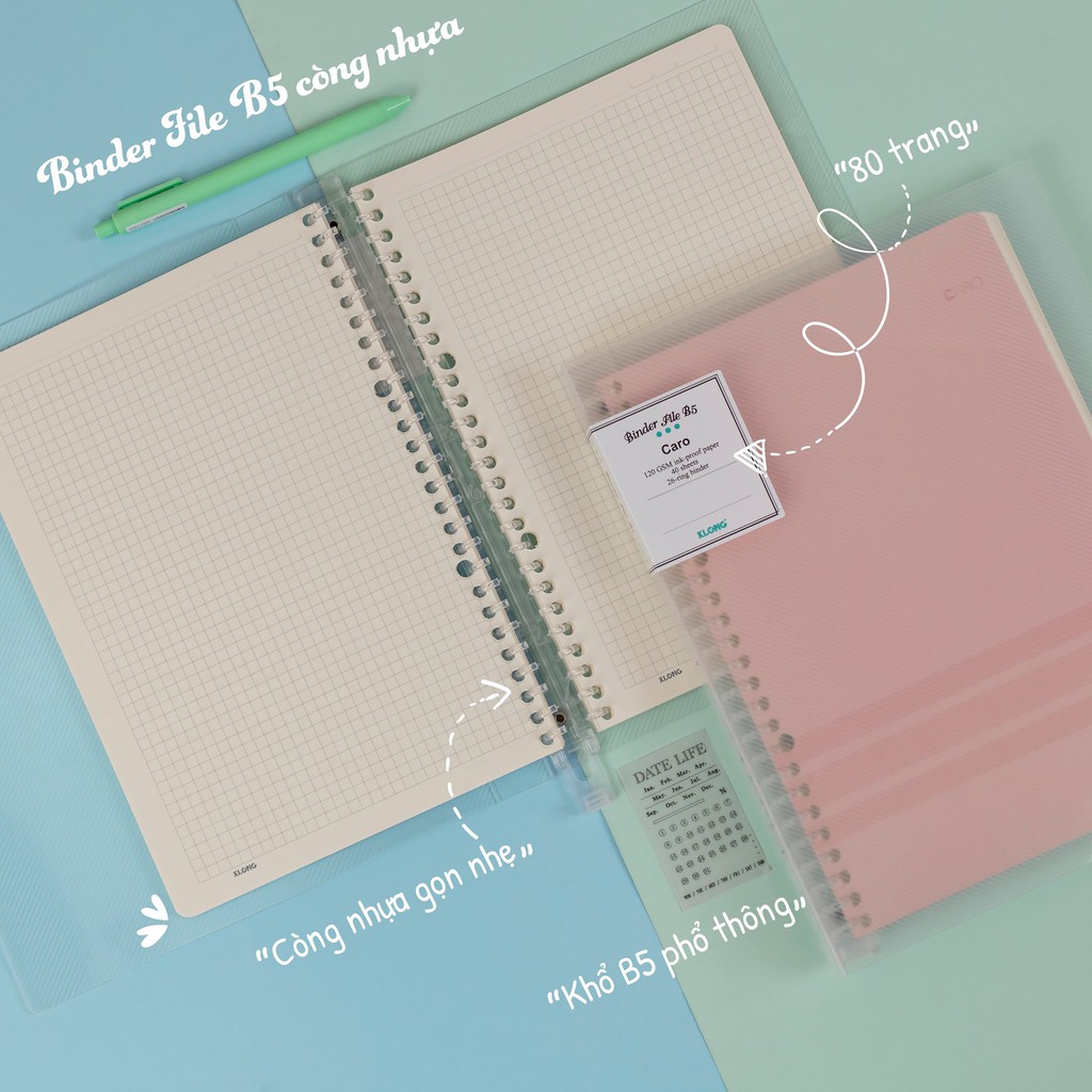Sổ Caro file nhựa kẹp còng binder có thể tách rời klong B5 - 40 tờ ; MS: 544