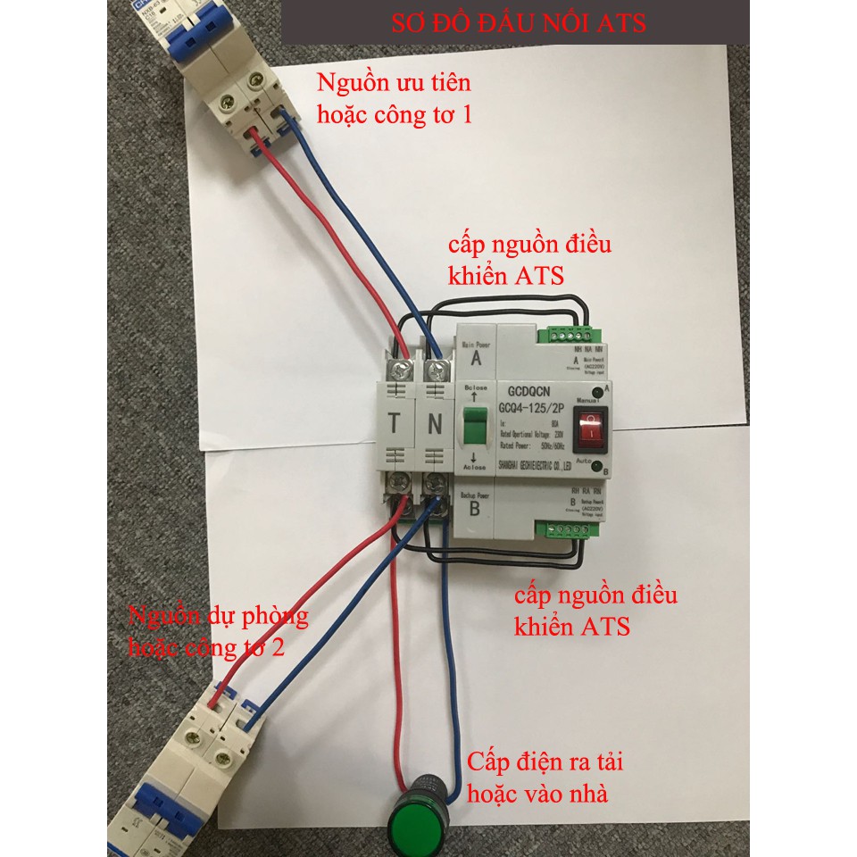 Bộ chuyển nguồn ATS 2P 80A GECHELE, cầu dao đảo chiều tự động, công tắc đảo chiều