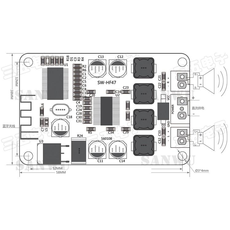 Mạch Loa TPA3110 Và Bluetooth 15W*2 Chính hãng sanwu