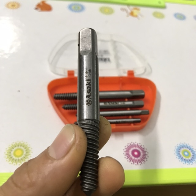 Bộ mũi ren tháo bu lông, ốc vít gãy chính hãng ASAKI AK-3687 (Bộ lấy ốc gãy 5 chi tiết JAPAN)