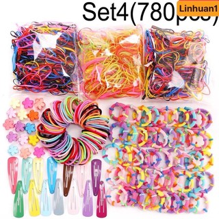 Set 780 dây thun nịt buộc tóc có kẹp cho bé No box