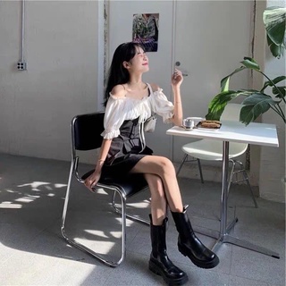 Váy đen trắng cổ nơ