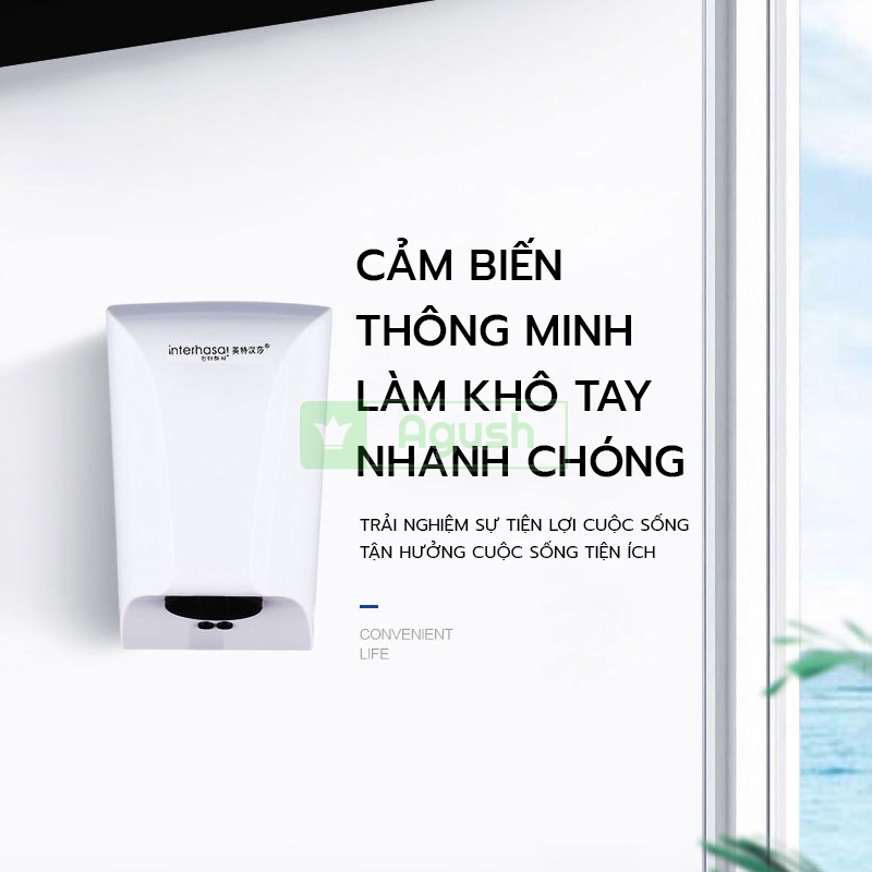 Máy sấy tay khô tự động mini chính hãng INTERHASA A-1005 cảm biến nhiệt hồng ngoại thông minh treo tường nhà tắm vệ sinh