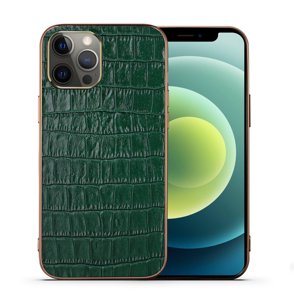 Ốp Điện Thoại Vân Da Bò/Cá Sấu Khung Vàng Cho Iphone 12 11 Pro Max X Xr Xs 12 Mini | BigBuy360 - bigbuy360.vn