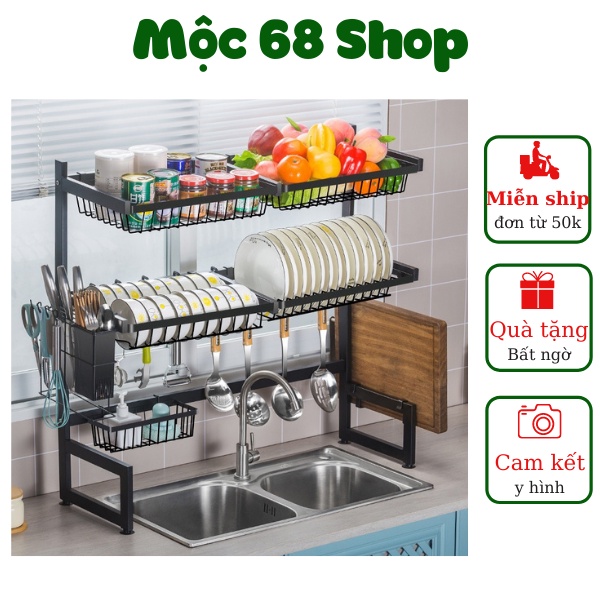 Kệ Để Chén Đĩa 95cm Thông Minh Trên Bồn Rửa Bát Chất Liệu Thép Sơn Đen Tĩnh Điện Cao Cấp