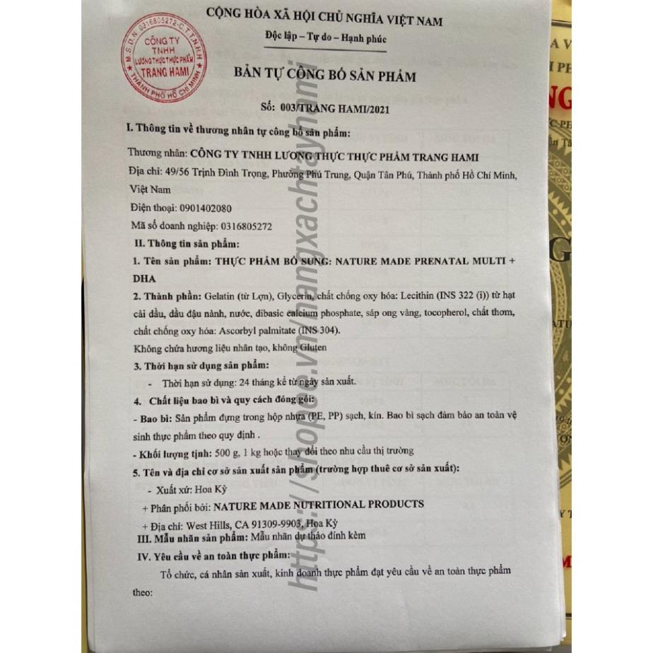 Date 2025 Viên uống bổ sung vitamin tổng hợp và DHA cho bầu prenatal  Nature Made 150v