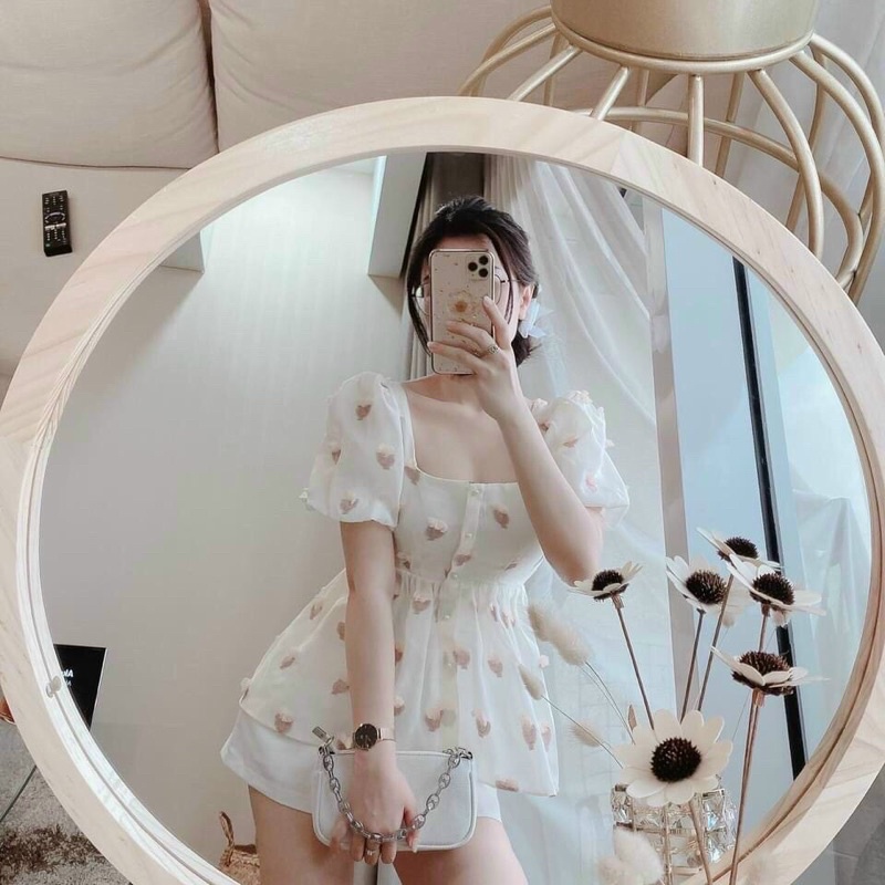 Set áo peplum cổ vuông
