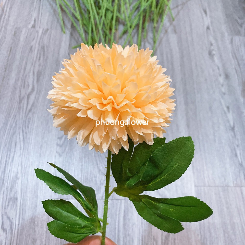 Hoa bồ công anh Hoa cúc tròn giả bằng vải lụa bigsize loại bông lớn 10.5cm có 2 lá dài 52cm cắm bình tuyệt đẹp