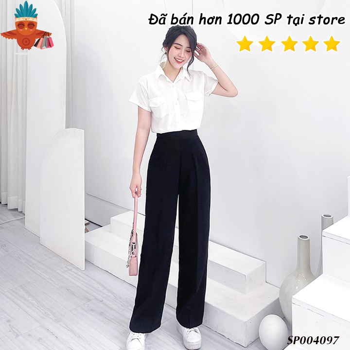 Quần ống rộng hách chân lưng cao max kéo bên THOCA HOUSE quần đen basic cho công sở, đi học | BigBuy360 - bigbuy360.vn