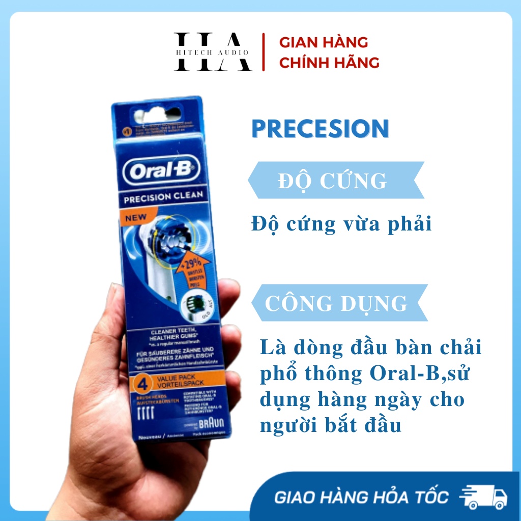 Đầu bàn chải điện Oral B thay thế PRECISION lông dài ngắn khác nhau, làm sạch bề mặt răng tối đa, tan mảng bám