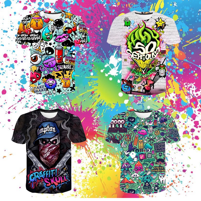 Áo Thun Tay Ngắn In Họa Tiết Graffiti 3D Thời Trang Đường Phố Mùa Hè Cho Nam Và Nữ
