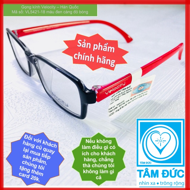 gọng kính cận Velocity (Hàn Quốc) mã số: VL5421_18, màu đen càng đỏ bóng, ốc càng bằng inox chống gỉ.