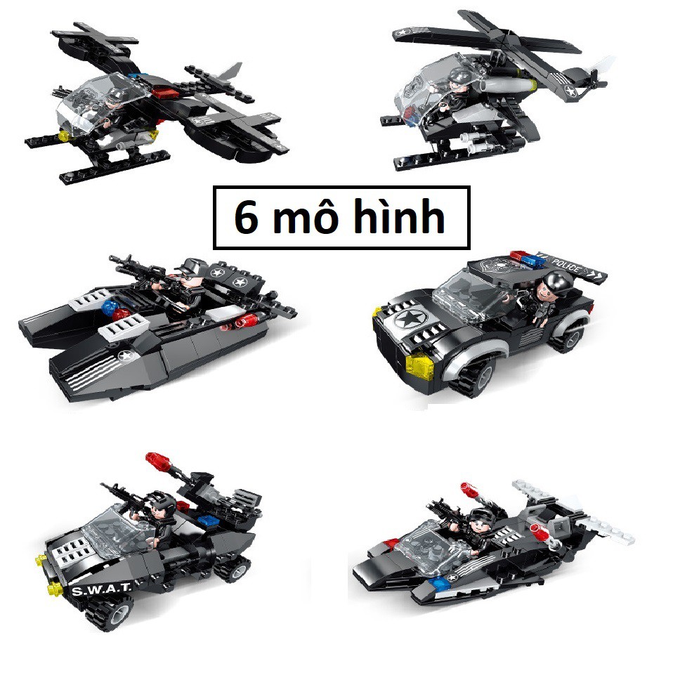 [720 CHI TIẾT] Bộ Lego lắp ráp xếp hình TÀU BAY SWAT CHỞ LÍNH CHIẾN ĐÂU VÀ XE CHUYÊN DỤNG