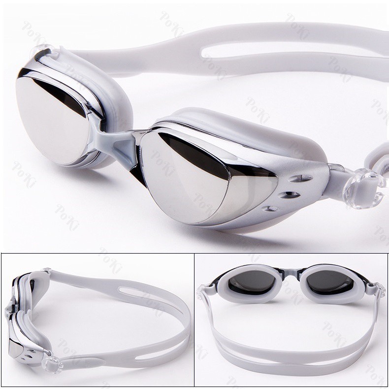 Kính bơi CẬN 3.0 độ 6200, tráng GƯƠNG, chống UV, chống HẤP HƠI, thời trang cao cấp - POKI