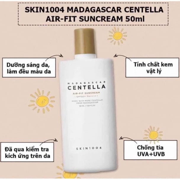 Kem chống nắng Skin1004 Madagascar Centella Air Fit Suncream SPF50+ PA++++ 50ml với chiết xuất rau má