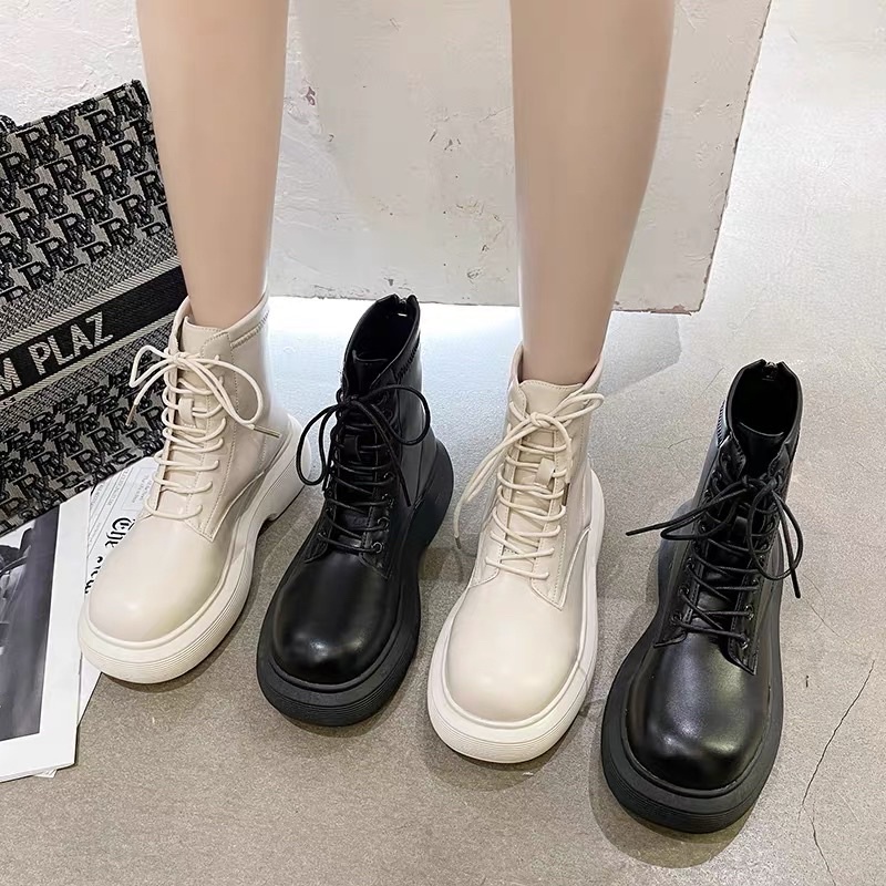 Boots martin ulzzang cổ ngắn đan dây đế dày cao 5cm