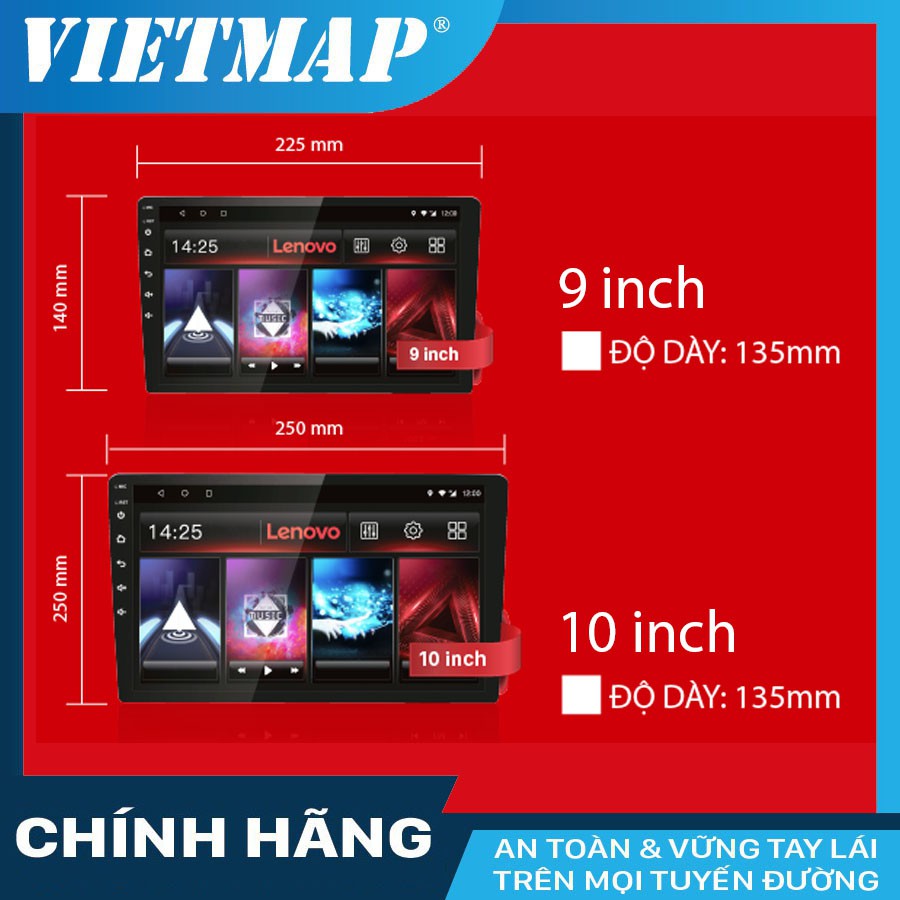 Màn hình DVD Android VIETMAP LENOVO D1 có Wifi GPS 4G tích hợp giải trí đa năng, có dẫn đường định vị xe từ xa