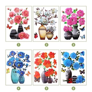 Tranh dán tường, decal dán tường bình hoa 3d