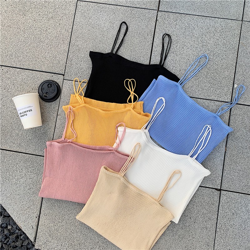 Áo hai dây dệt kim màu trơn đơn giản quyến rũ dành cho nữ