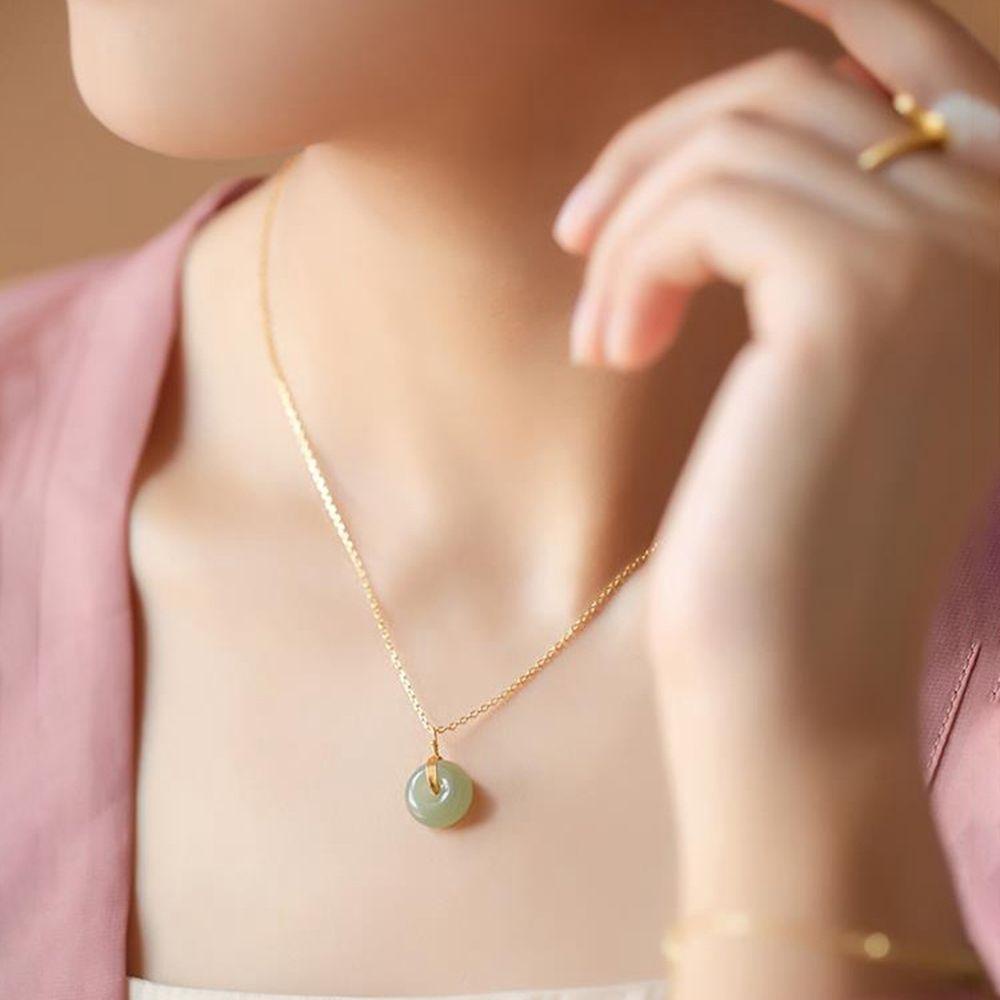 BACK2LIFE Vòng cổ Mặt Ổ Khóa Sau 2Lip Màu Xanh Lá Ngọc Phong Cách Hàn Quốc Cổ Điển