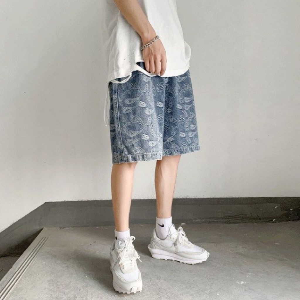 Quần short jean nam ANYOUNG họa tiết unisex hàn quốc QD221