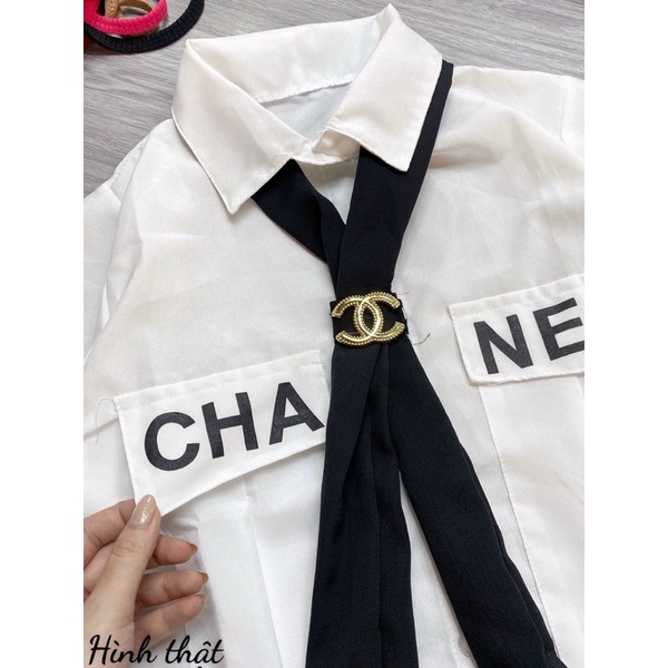 ÁO SƠ MI CROPTOP PHỐI CÀ VẠT,phối xich