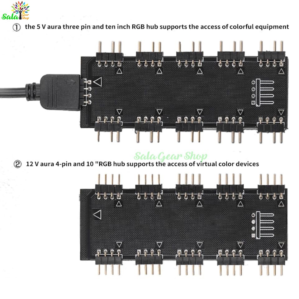 Hub chia led ARGB, RGB 5V 3Pin, 12V 4Pin 10 Cổng