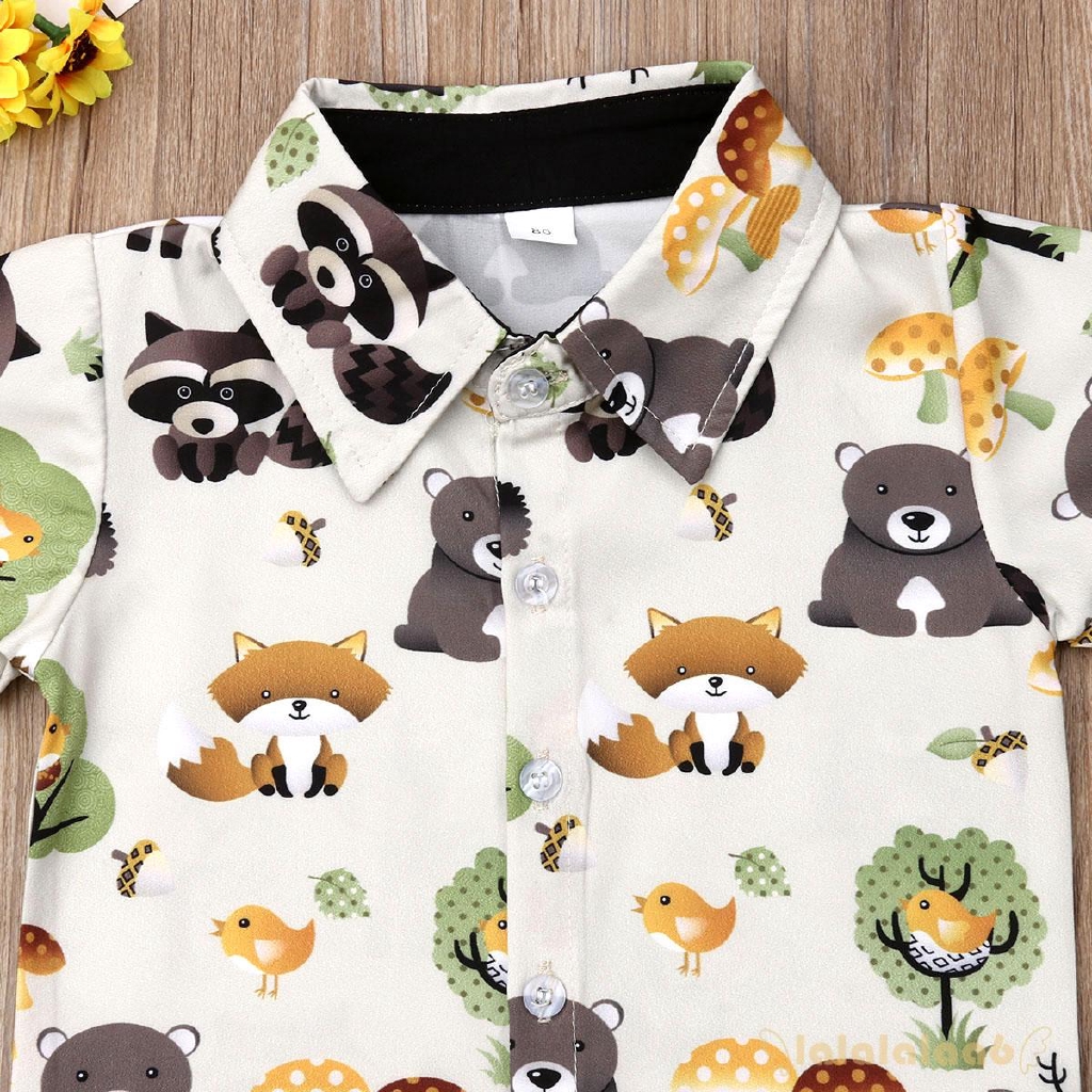 Set áo thun ngắn tay in hình động vật + quần ngắn cho bé trai