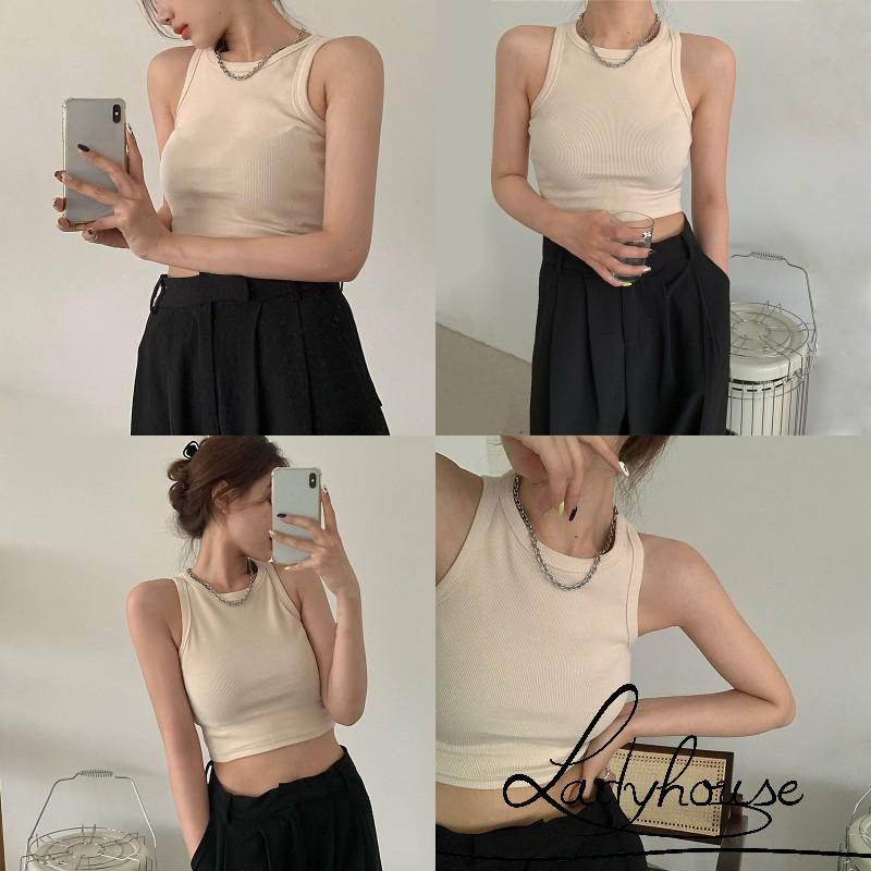 Áo croptop sát nách cổ tròn màu sắc đơn giản dành cho nữ