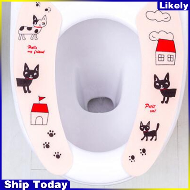 Bộ 2 miếng lót bệ ngồi bồn cầu bằng vải nỉ + PVC dày dặn chống thấm nước họa tiết hoạt hình dễ thương