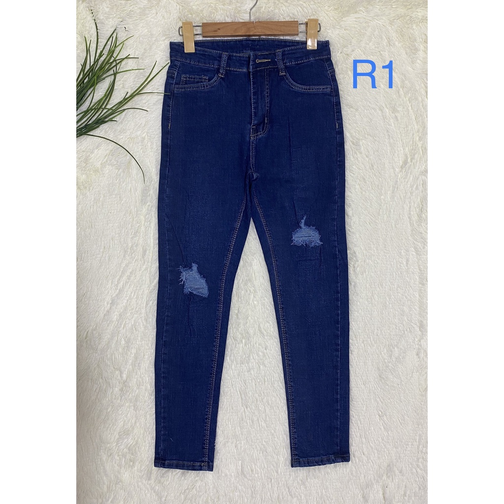 Quần jean dài lưng cao rách gối  Vải dày và co giãn YuMe-044