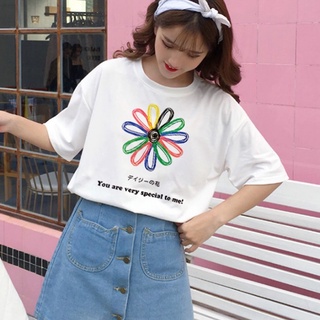 Áo Thun Nữ Màu Trắng In Bông Hoa 5 Màu DLX