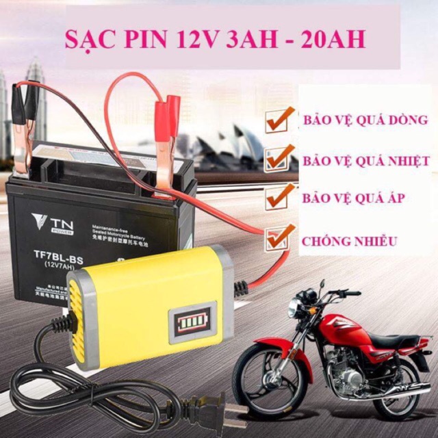 Sạc acquy 12V 3Ah - 20Ah tự ngắt