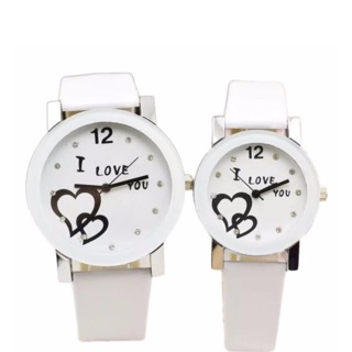 Đồng hồ cặp dây da I Love You Siêu Dễ Thương NewFashion 2018 (Dây Trắng, Mặt Trắng)
