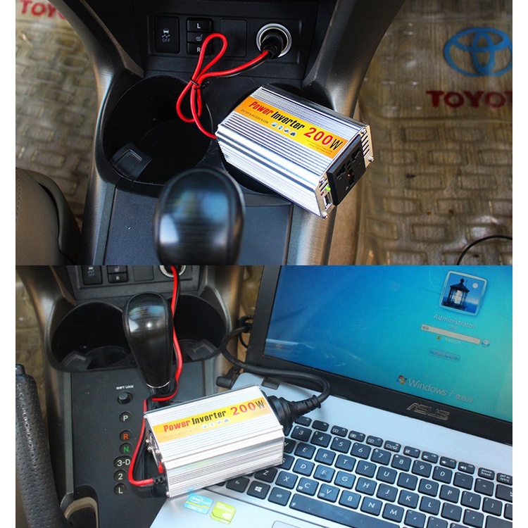 Bộ Chuyển Đổi Nguồn Điện DC 12V Sang AC 110V/220V 200W Cho Xe Ô Tô Cao Cấp