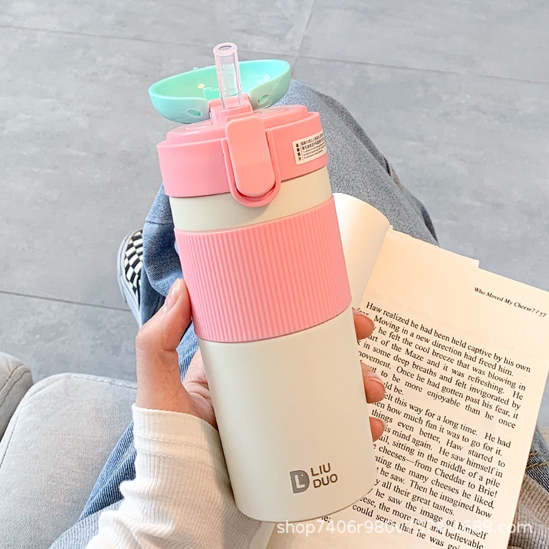 Bình nước giữ nhiệt có ống hút dung tích 430ml thiết kế đơn giản sáng tạo