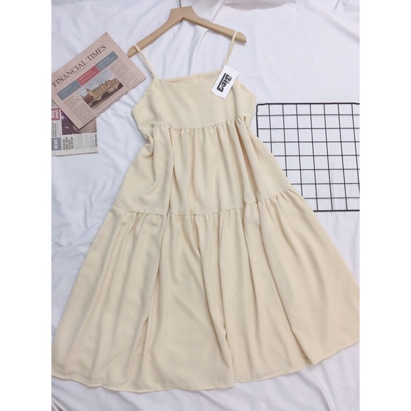 Váy 2 dây - váy maxi babydoll shynstores vải đũi mềm dáng rộng màu be