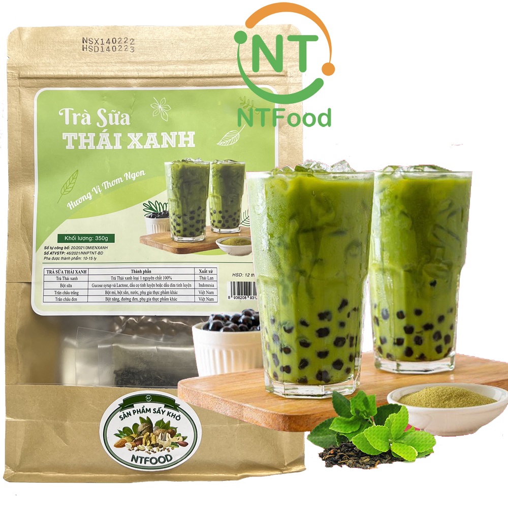 [Mã BMBAU50 giảm 7% đơn 99K] Set nguyên liệu pha Trà sữa Thái xanh NTFood 350gr (10 - 15 ly) - Nhất Tín Food