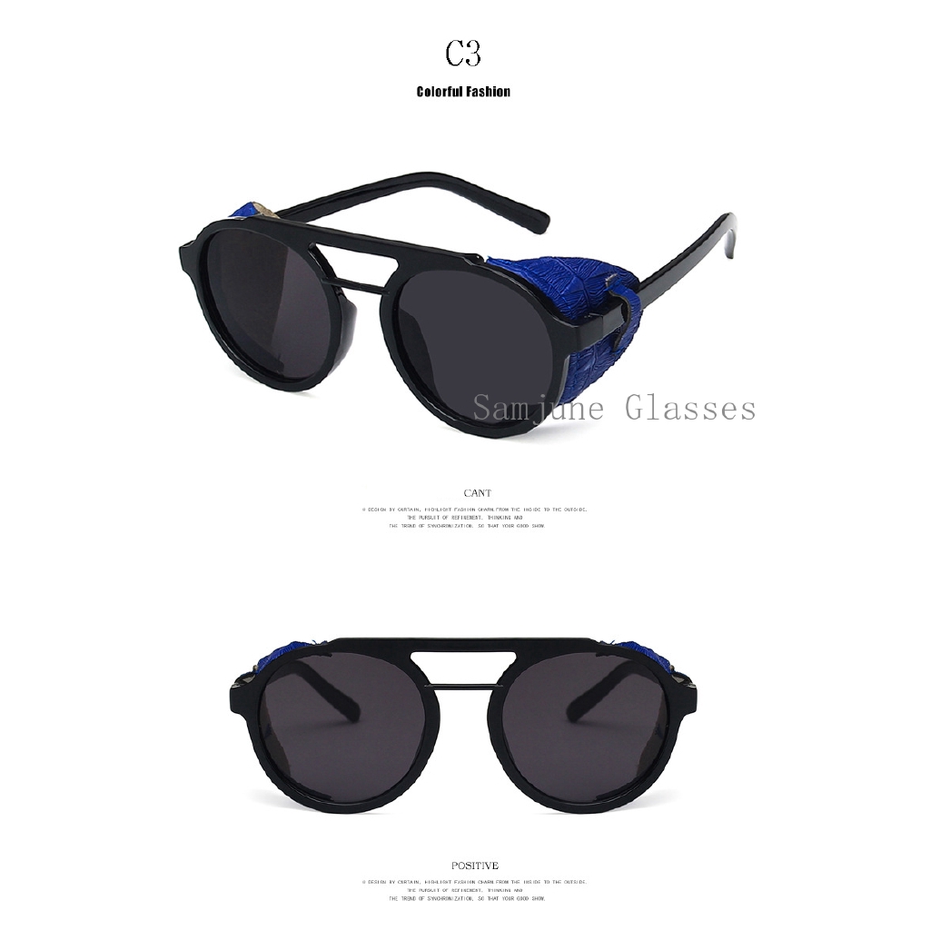 Kính mát SAMJUNE phối da PU thiết kế độc đáo phong cách retro cho nam