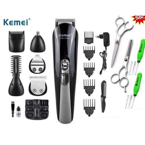 Tông đơ cắt tóc đa năng 6in1 Kemei KM-600 tặng 2 kéo 2 dụng cụ lấy ráy tai có đèn