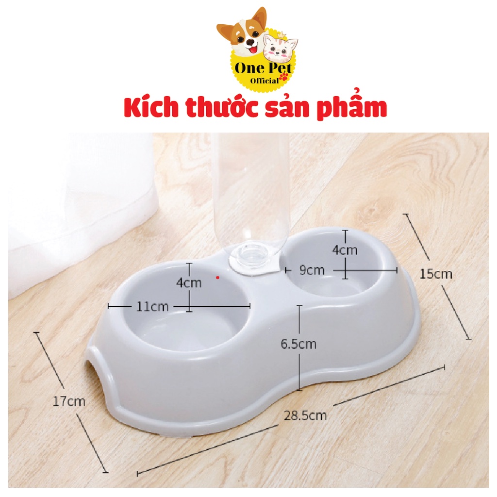 [Mã PET50K giảm Giảm 10% - Tối đa 50K đơn từ 250K] Bát ăn đôi cho Chó Mèo có gắn bình tự động cấp nước - One Pet Shop