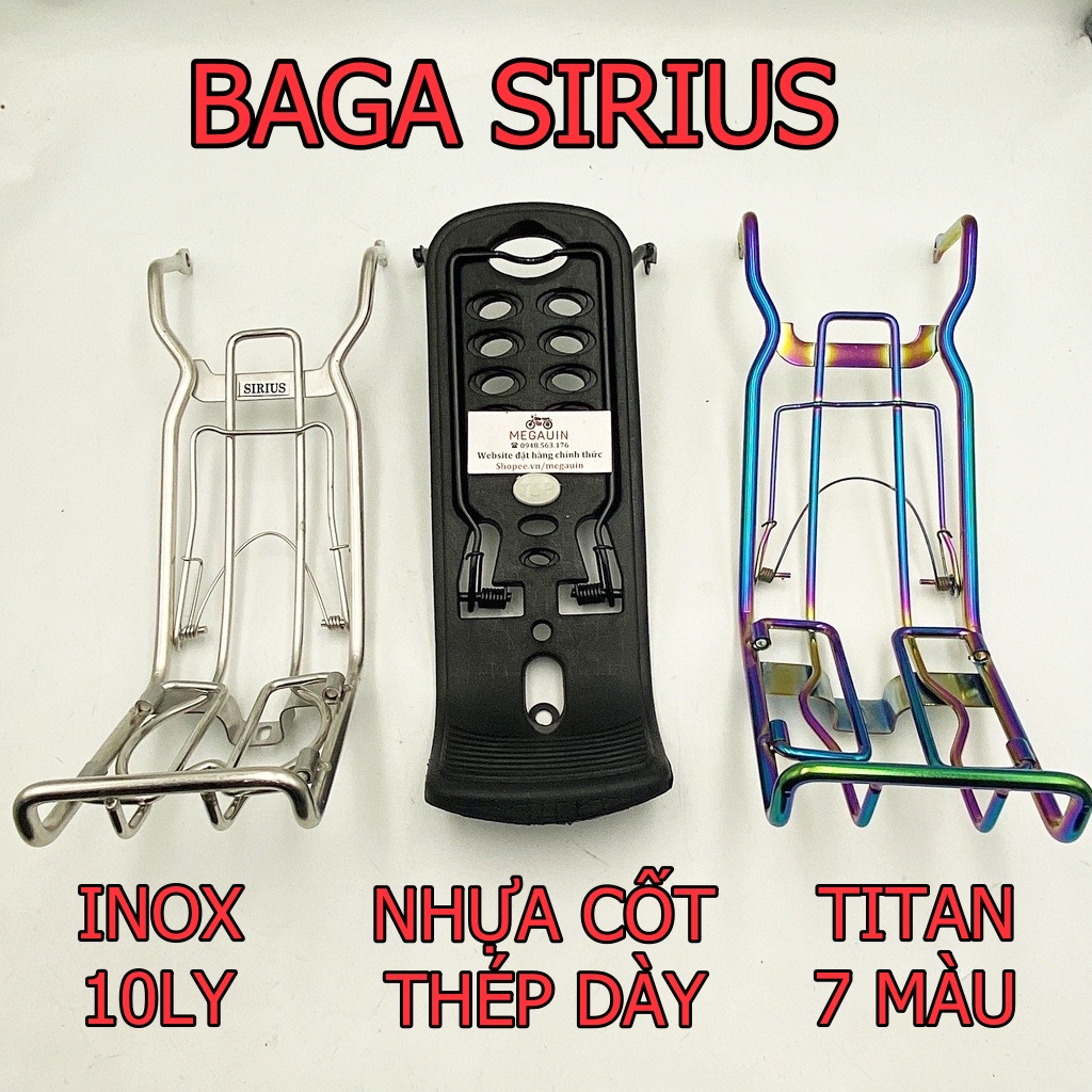 Baga xe Sirius thường, xăng cơ 110cc 2006-2021, Sirius 50cc (nhựa, inox 10 ly, titan 7 màu) (giá 1 cái)