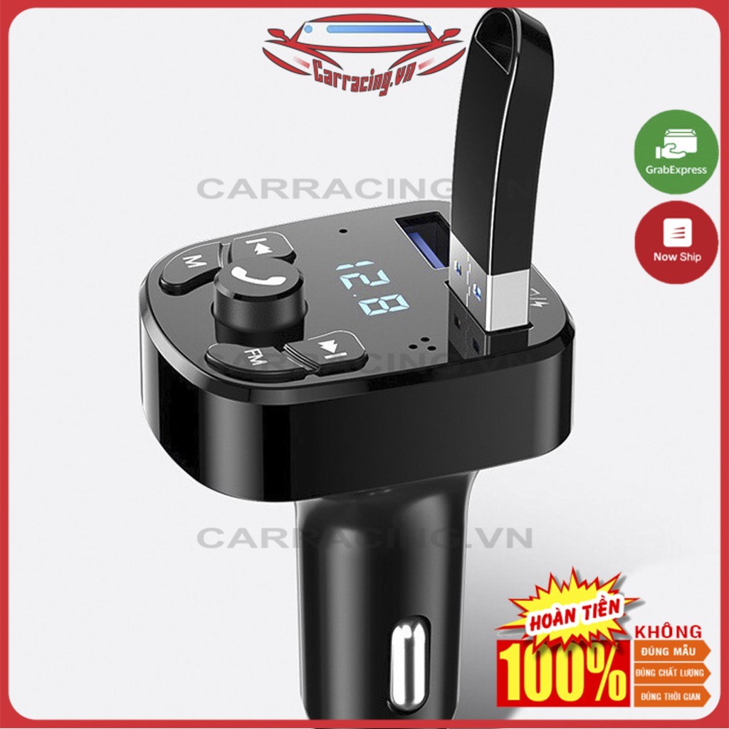 Tẩu Sạc Ô Tô CARRACING Cốc sạc xe hơi Bluetooth 5.0 Tốc Độ Nhanh 3.0 Cho Xe Hơi có nút MENU VÀ FM